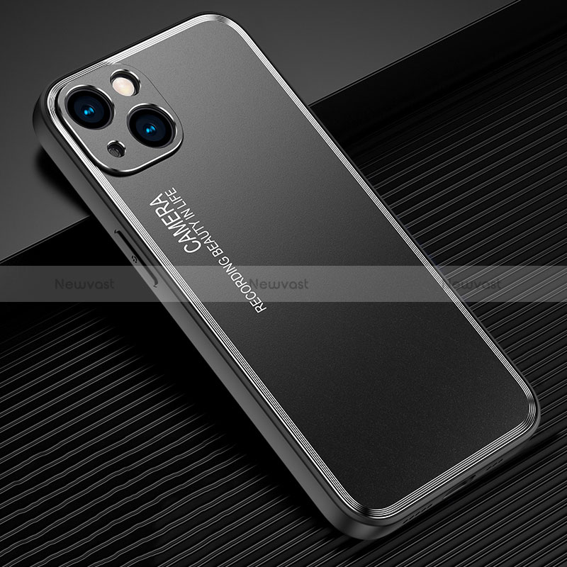 Luxury Aluminum Metal Back Cover and Silicone Frame Case JL2 for Apple iPhone 14 Plus Black