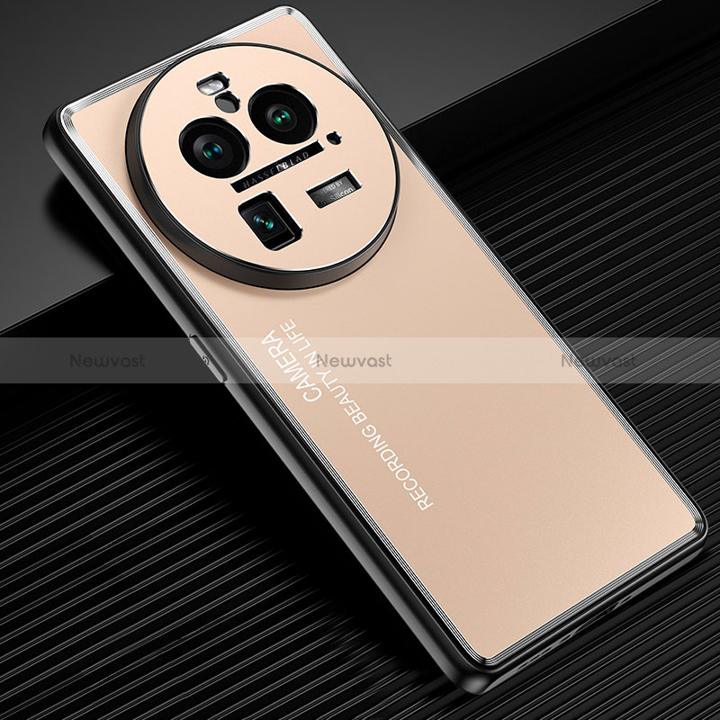 Luxury Aluminum Metal Back Cover and Silicone Frame Case JL2 for Oppo Find X6 Pro 5G Gold
