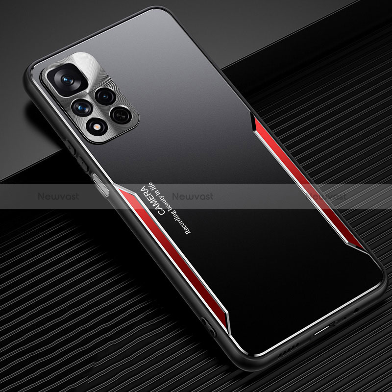 Luxury Aluminum Metal Back Cover and Silicone Frame Case JL2 for Xiaomi Redmi Note 11 Pro+ Plus 5G Red