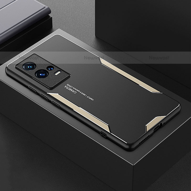 Luxury Aluminum Metal Back Cover and Silicone Frame Case M01 for Vivo iQOO 8 Pro 5G Gold
