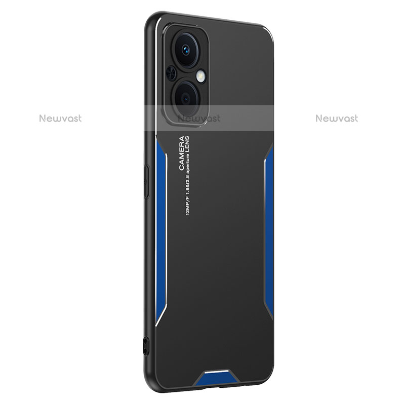 Luxury Aluminum Metal Back Cover and Silicone Frame Case PB1 for OnePlus Nord N20 5G Blue