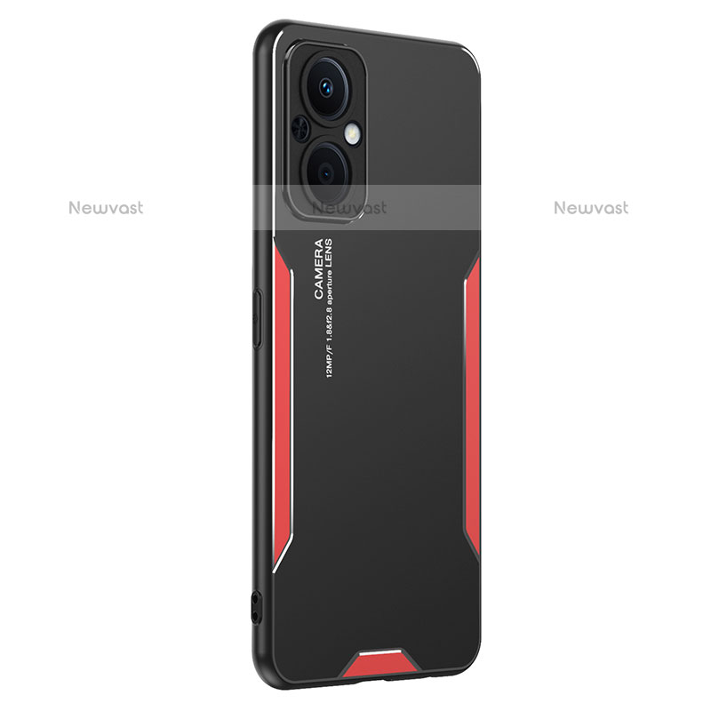 Luxury Aluminum Metal Back Cover and Silicone Frame Case PB1 for OnePlus Nord N20 5G Red