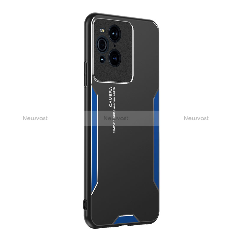 Luxury Aluminum Metal Back Cover and Silicone Frame Case PB1 for Oppo Find X3 5G Blue