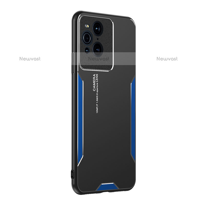 Luxury Aluminum Metal Back Cover and Silicone Frame Case PB1 for Oppo Find X3 Pro 5G Blue