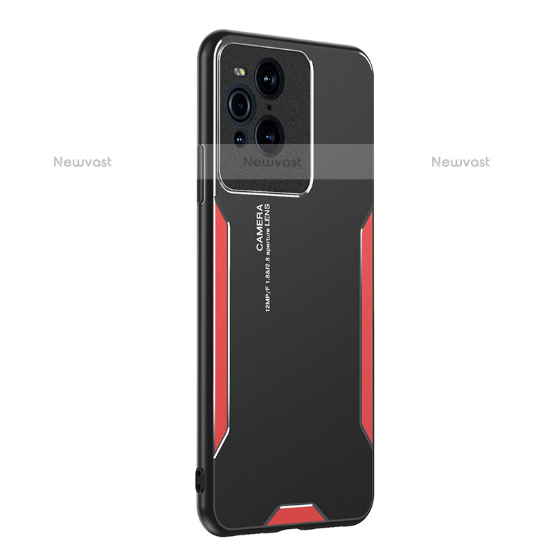 Luxury Aluminum Metal Back Cover and Silicone Frame Case PB1 for Oppo Find X3 Pro 5G Red
