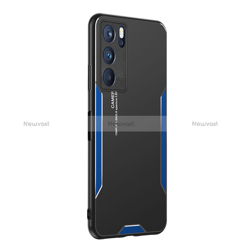 Luxury Aluminum Metal Back Cover and Silicone Frame Case PB1 for Oppo Reno6 Pro 5G India Blue