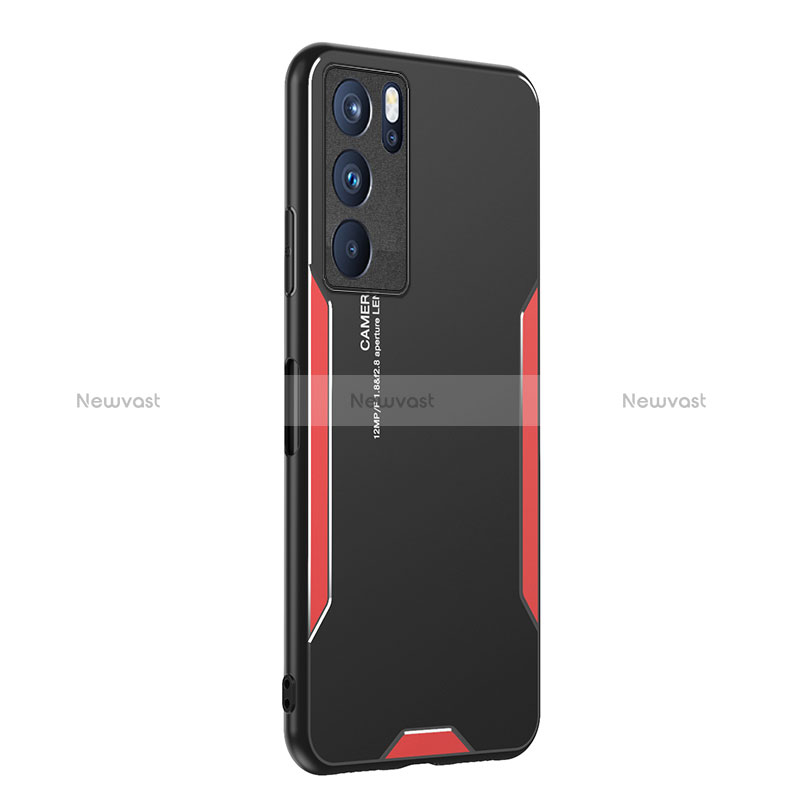 Luxury Aluminum Metal Back Cover and Silicone Frame Case PB1 for Oppo Reno6 Pro 5G India Red