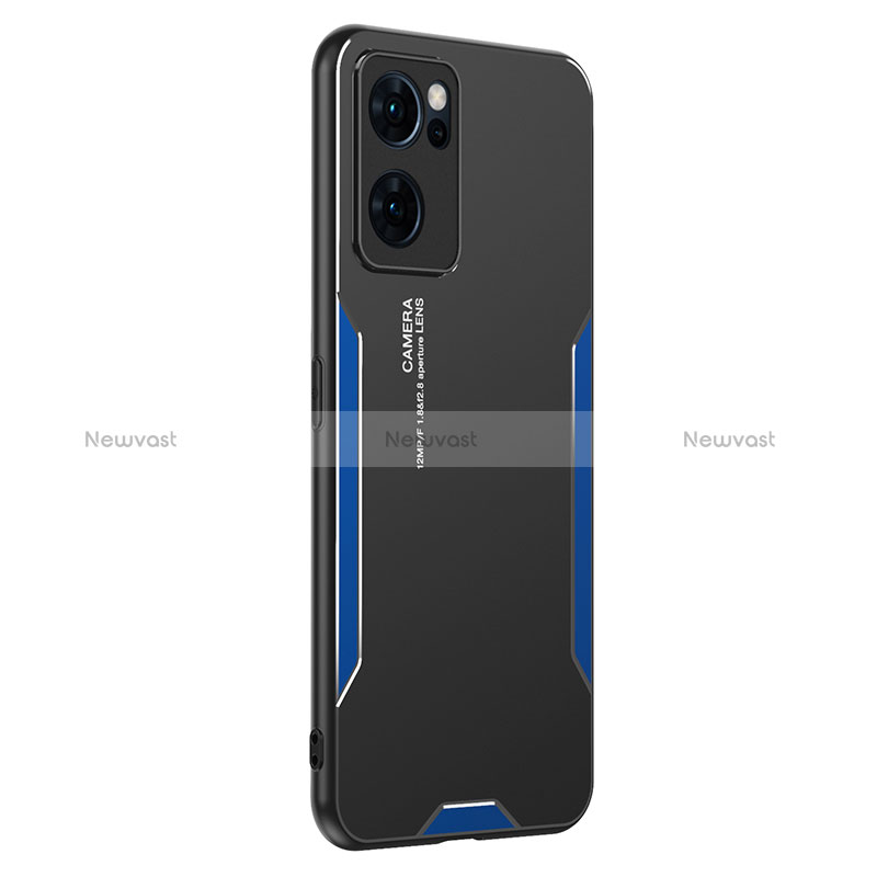 Luxury Aluminum Metal Back Cover and Silicone Frame Case PB1 for Oppo Reno7 5G Blue