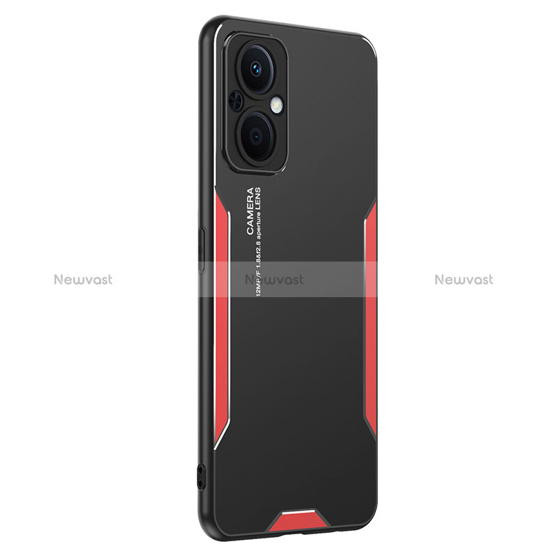 Luxury Aluminum Metal Back Cover and Silicone Frame Case PB1 for Oppo Reno7 Lite 5G Red