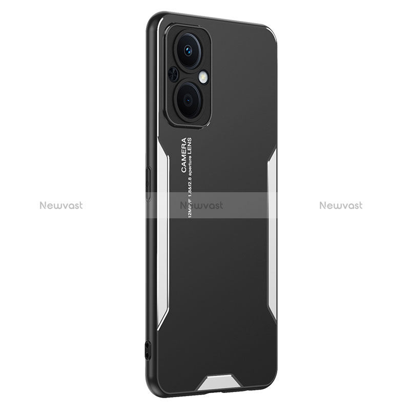 Luxury Aluminum Metal Back Cover and Silicone Frame Case PB1 for Oppo Reno7 Lite 5G Silver