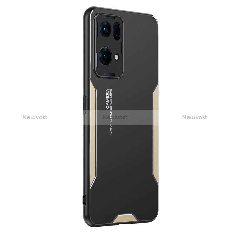 Luxury Aluminum Metal Back Cover and Silicone Frame Case PB1 for Oppo Reno7 Pro 5G Gold
