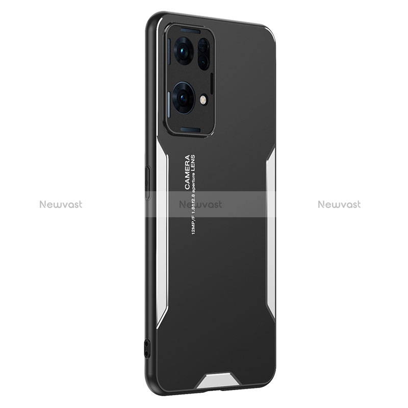 Luxury Aluminum Metal Back Cover and Silicone Frame Case PB1 for Oppo Reno7 Pro 5G Silver