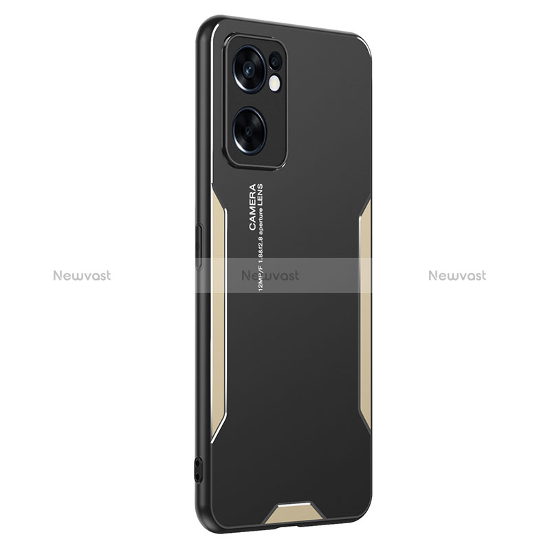 Luxury Aluminum Metal Back Cover and Silicone Frame Case PB1 for Oppo Reno7 SE 5G Gold