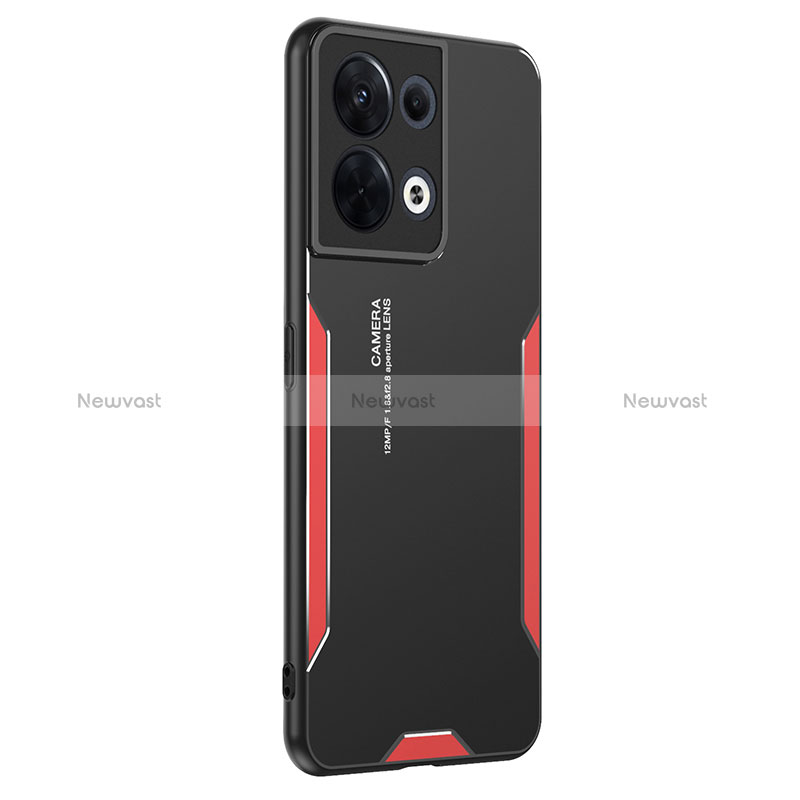 Luxury Aluminum Metal Back Cover and Silicone Frame Case PB1 for Oppo Reno8 5G Red
