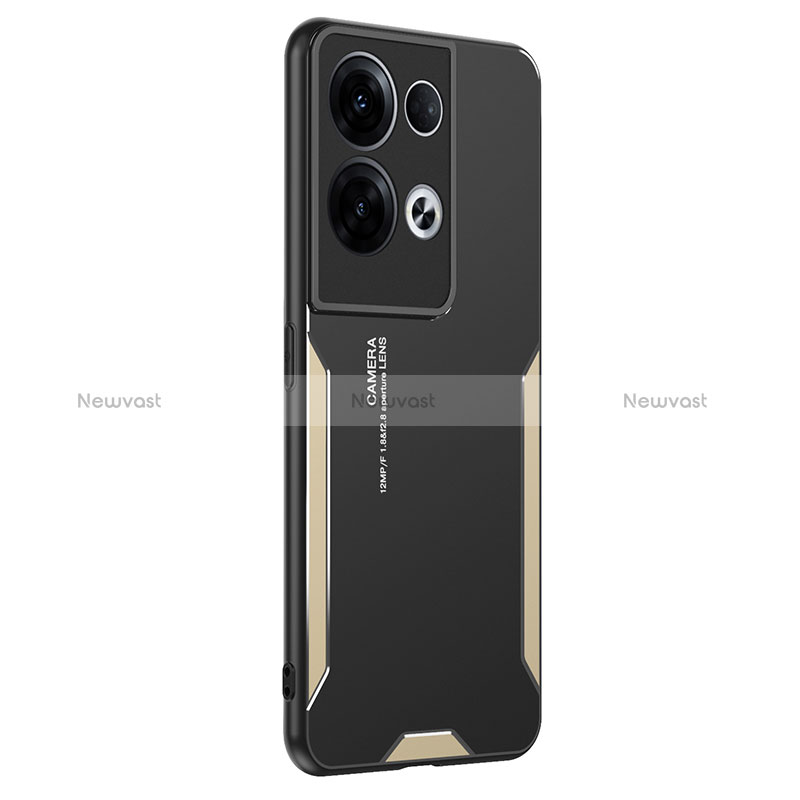 Luxury Aluminum Metal Back Cover and Silicone Frame Case PB1 for Oppo Reno8 Pro 5G Gold