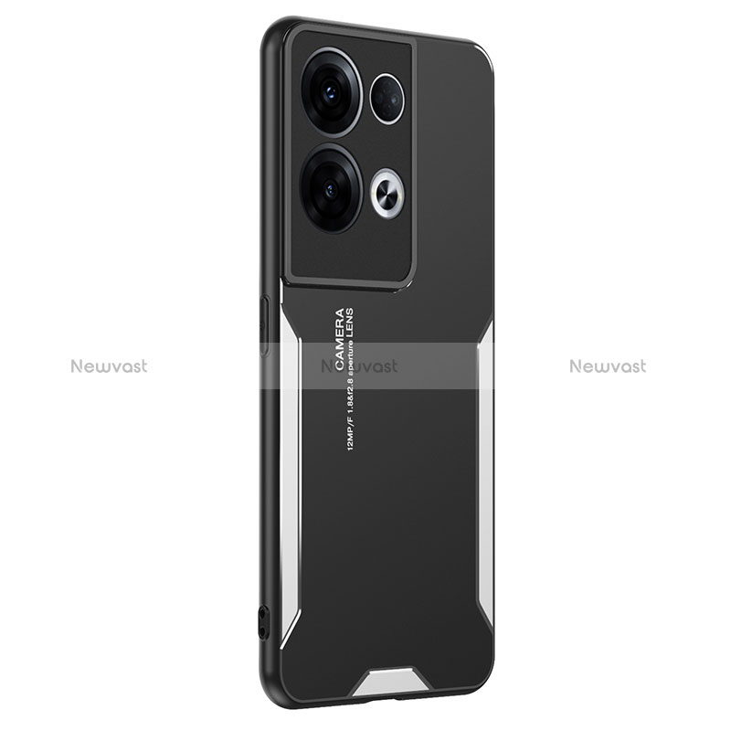 Luxury Aluminum Metal Back Cover and Silicone Frame Case PB1 for Oppo Reno8 Pro 5G Silver