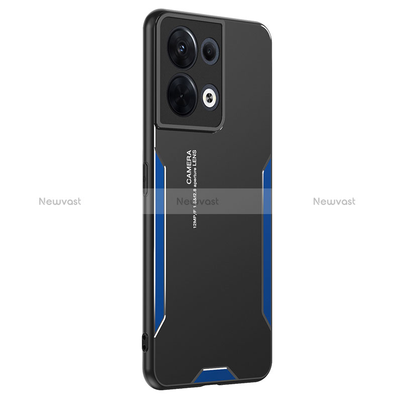 Luxury Aluminum Metal Back Cover and Silicone Frame Case PB1 for Oppo Reno9 5G Blue