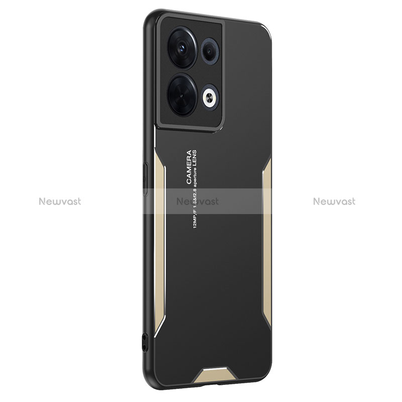 Luxury Aluminum Metal Back Cover and Silicone Frame Case PB1 for Oppo Reno9 Pro 5G Gold