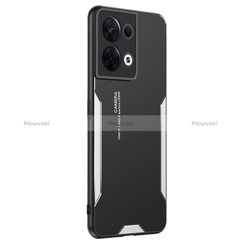 Luxury Aluminum Metal Back Cover and Silicone Frame Case PB1 for Oppo Reno9 Pro 5G Silver