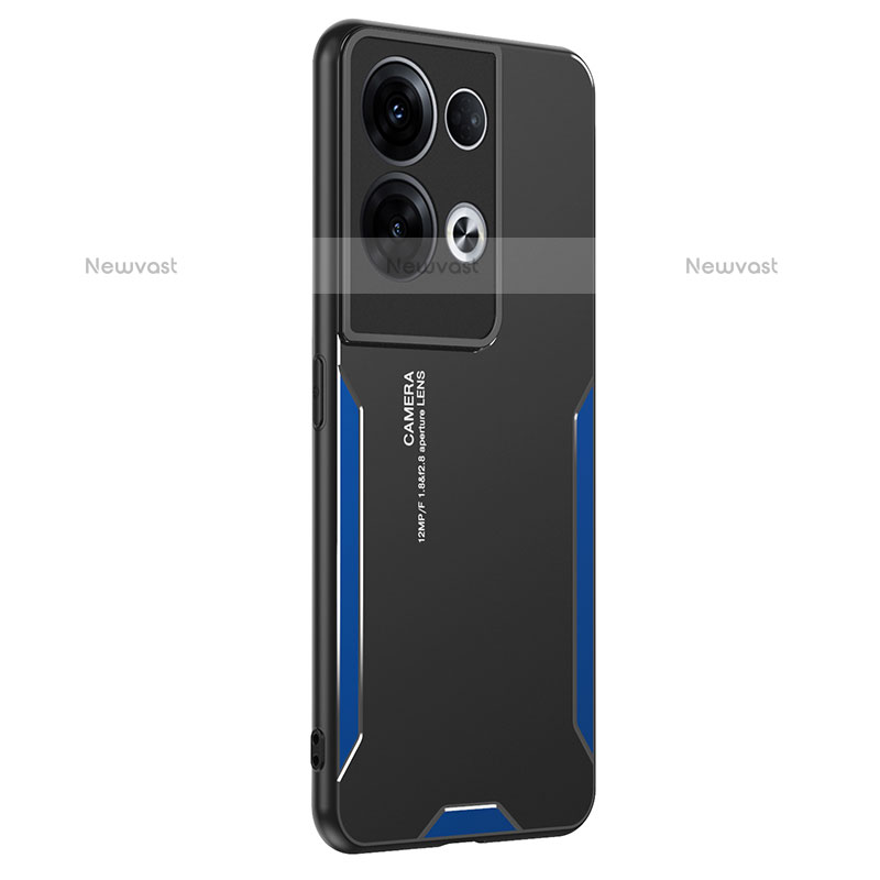 Luxury Aluminum Metal Back Cover and Silicone Frame Case PB1 for Oppo Reno9 Pro+ Plus 5G Blue