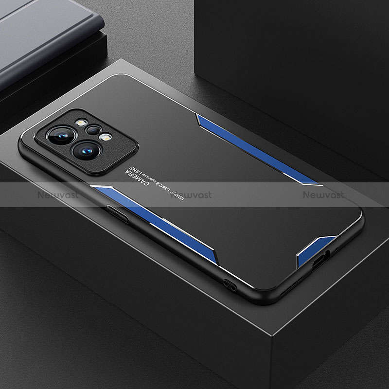 Luxury Aluminum Metal Back Cover and Silicone Frame Case PB1 for Realme GT2 Pro 5G Blue