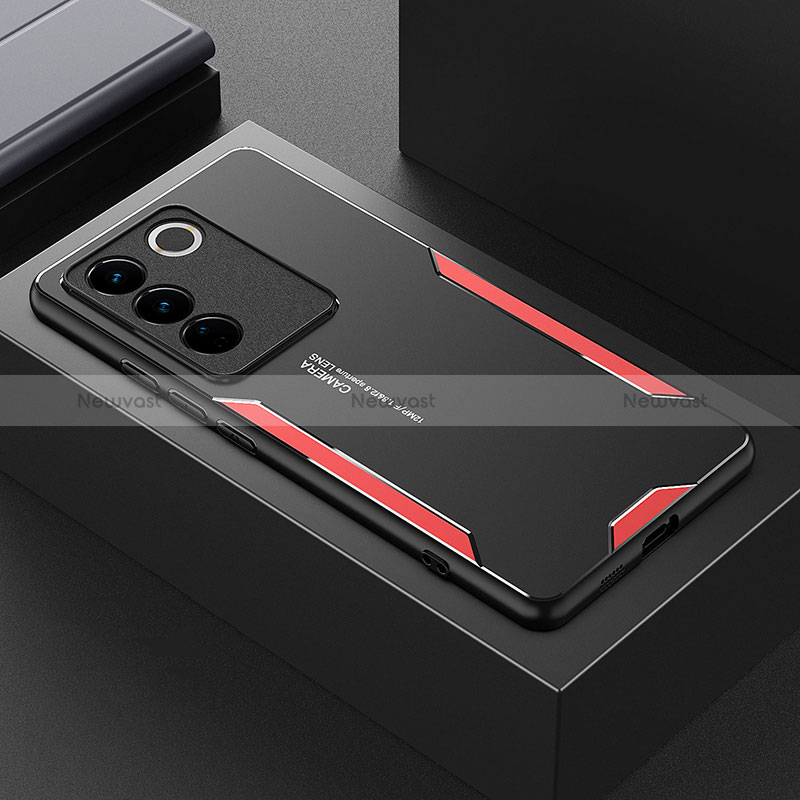 Luxury Aluminum Metal Back Cover and Silicone Frame Case PB1 for Vivo V27 Pro 5G Red