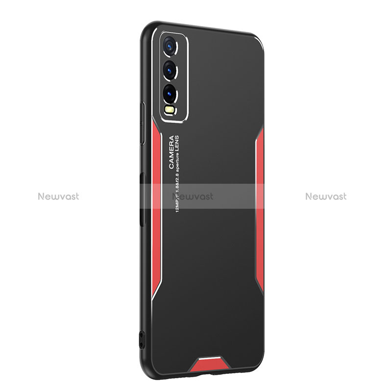 Luxury Aluminum Metal Back Cover and Silicone Frame Case PB1 for Vivo Y11s Red
