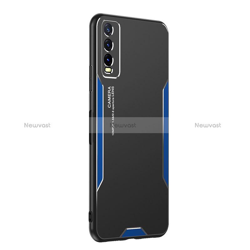 Luxury Aluminum Metal Back Cover and Silicone Frame Case PB1 for Vivo Y12s Blue