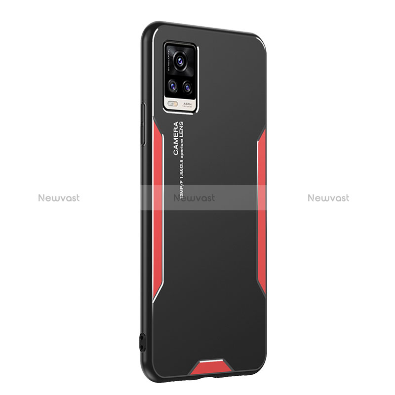 Luxury Aluminum Metal Back Cover and Silicone Frame Case PB2 for Vivo V20 Red