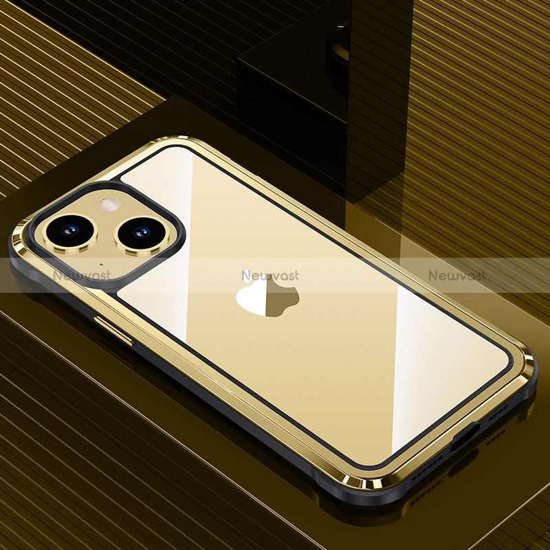 Luxury Aluminum Metal Back Cover and Silicone Frame Case QC1 for Apple iPhone 13 Gold