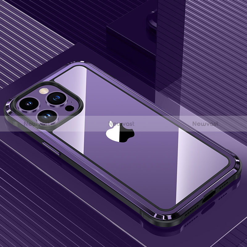 Luxury Aluminum Metal Back Cover and Silicone Frame Case QC1 for Apple iPhone 13 Pro Max Purple