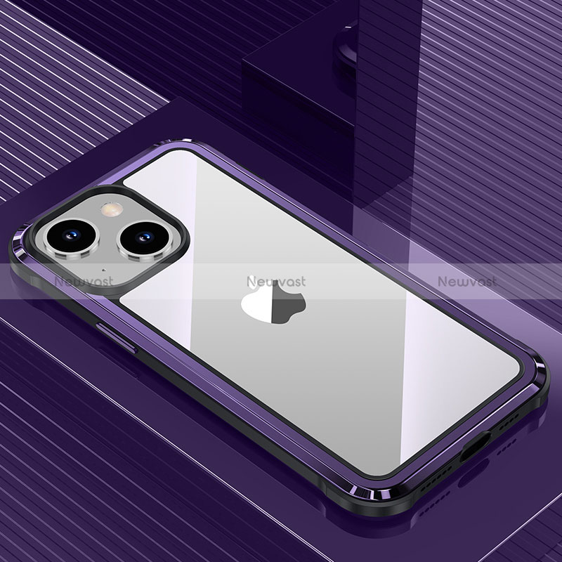 Luxury Aluminum Metal Back Cover and Silicone Frame Case QC1 for Apple iPhone 13 Purple