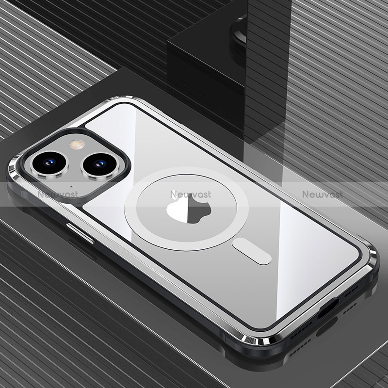 Luxury Aluminum Metal Back Cover and Silicone Frame Case QC1 for Apple iPhone 14