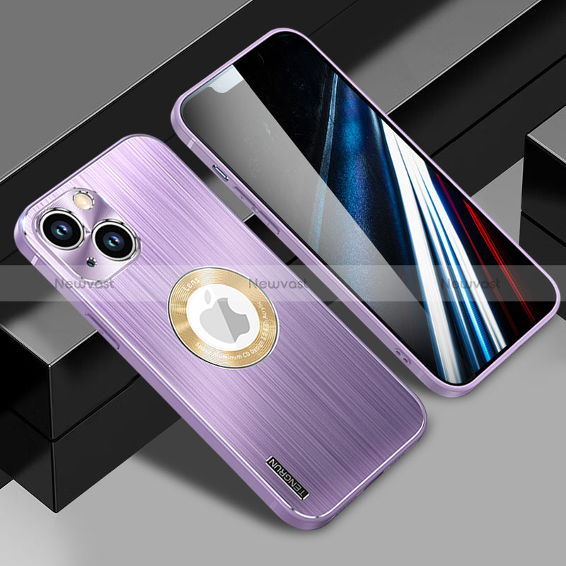 Luxury Aluminum Metal Back Cover and Silicone Frame Case with Mag-Safe Magnetic JL1 for Apple iPhone 14 Plus Purple