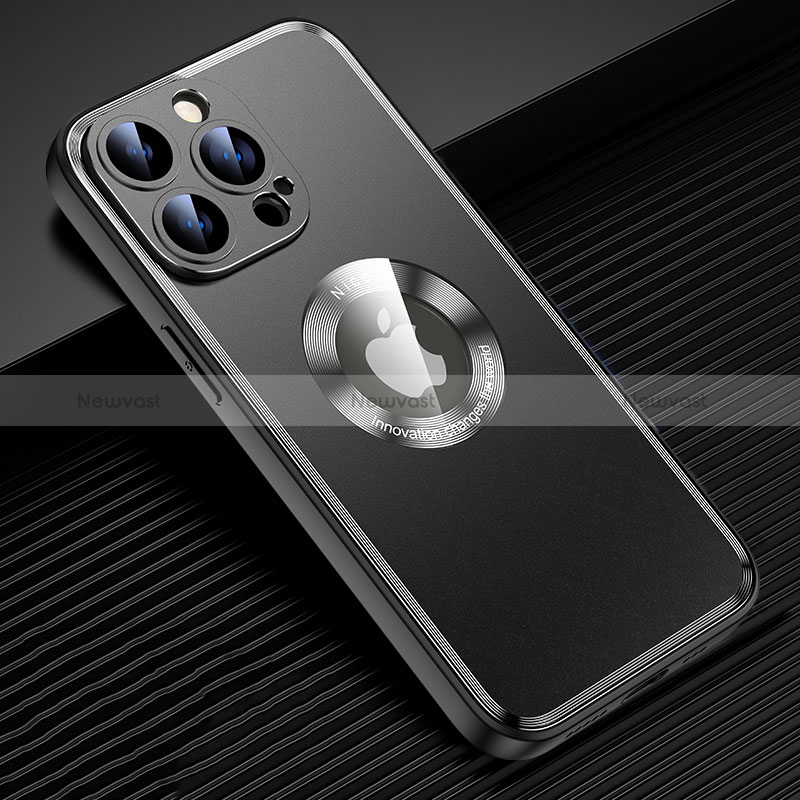 Luxury Aluminum Metal Back Cover and Silicone Frame Case with Mag-Safe Magnetic JL2 for Apple iPhone 13 Pro Max Black