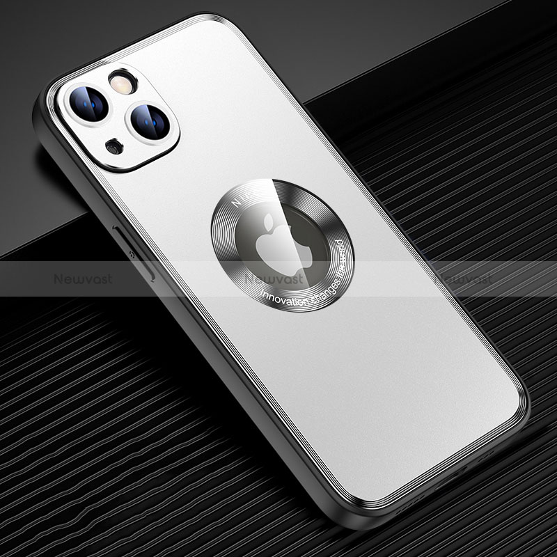 Luxury Aluminum Metal Back Cover and Silicone Frame Case with Mag-Safe Magnetic JL2 for Apple iPhone 13 Silver
