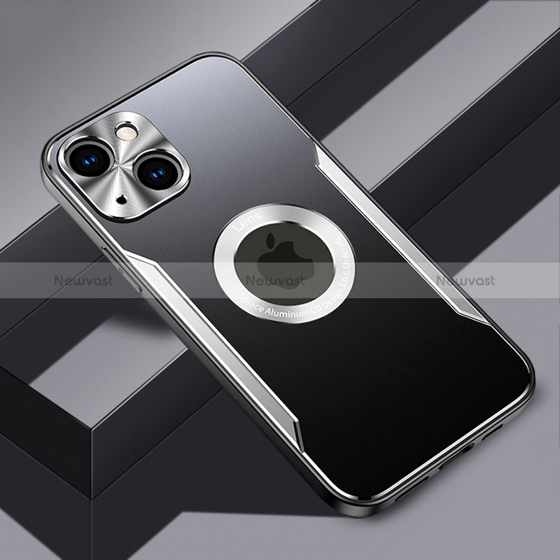 Luxury Aluminum Metal Back Cover and Silicone Frame Case with Mag-Safe Magnetic JL3 for Apple iPhone 13 Silver