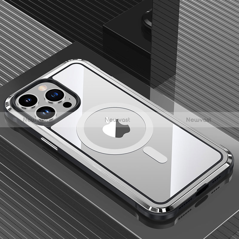 Luxury Aluminum Metal Back Cover and Silicone Frame Case with Mag-Safe Magnetic QC1 for Apple iPhone 14 Pro