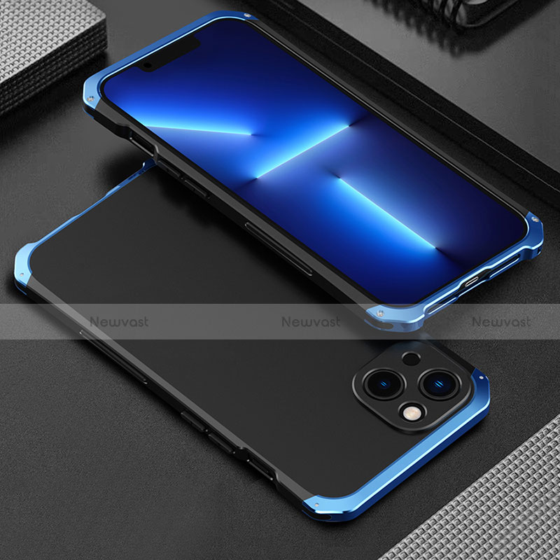 Luxury Aluminum Metal Cover Case 360 Degrees for Apple iPhone 13 Blue and Black
