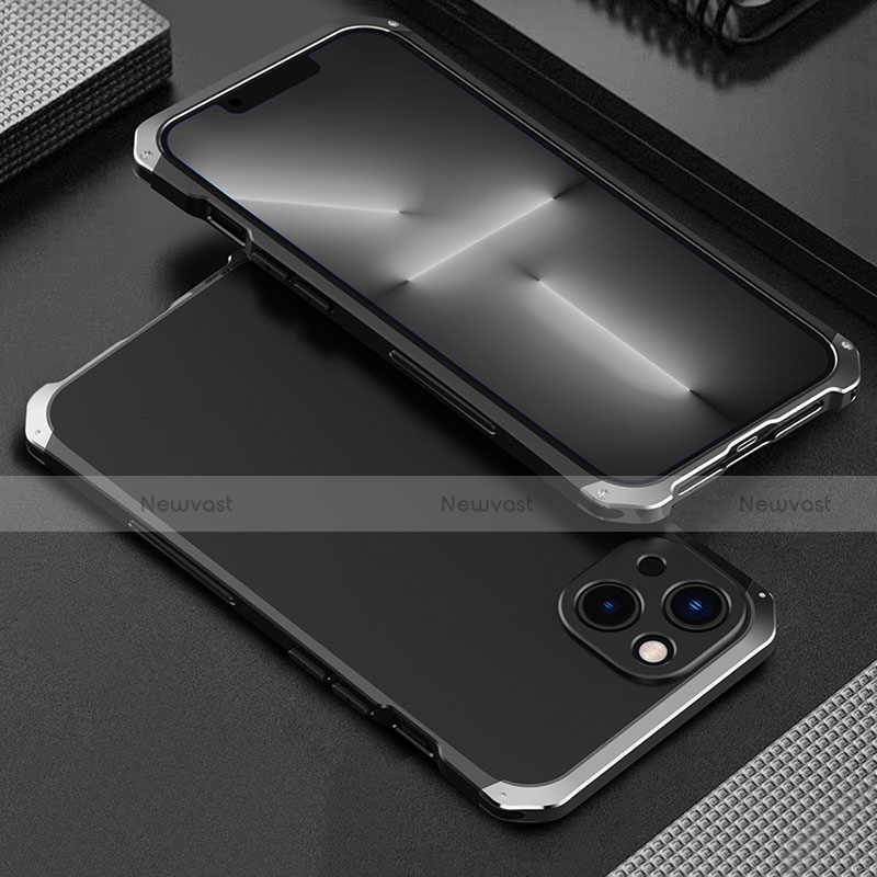 Luxury Aluminum Metal Cover Case 360 Degrees for Apple iPhone 13 Mini Silver and Black