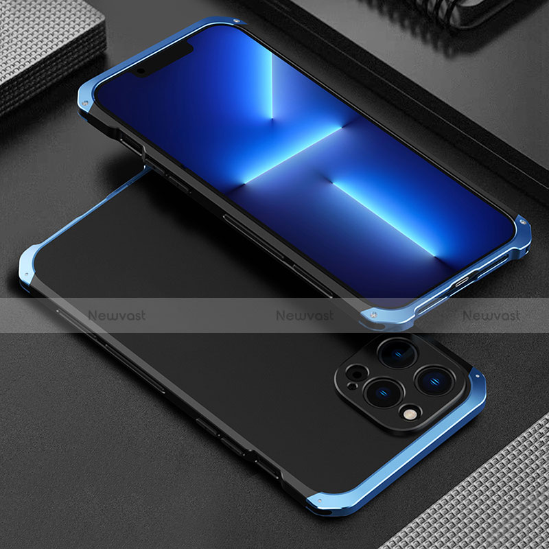Luxury Aluminum Metal Cover Case 360 Degrees for Apple iPhone 13 Pro Blue and Black