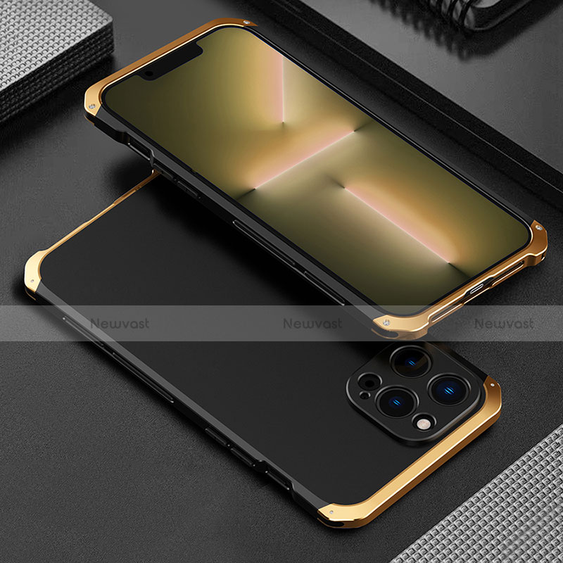 Luxury Aluminum Metal Cover Case 360 Degrees for Apple iPhone 13 Pro Max Gold and Black