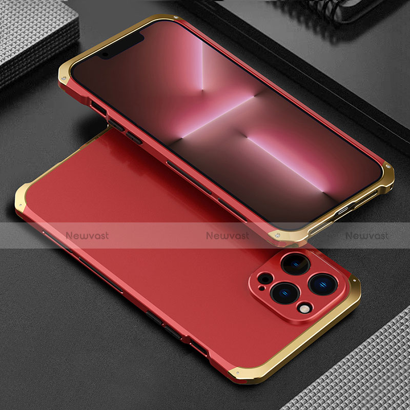 Luxury Aluminum Metal Cover Case 360 Degrees for Apple iPhone 13 Pro Max Gold and Red