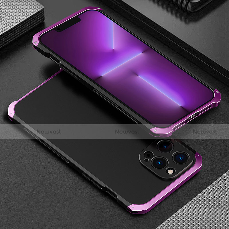 Luxury Aluminum Metal Cover Case 360 Degrees for Apple iPhone 13 Pro Max Purple