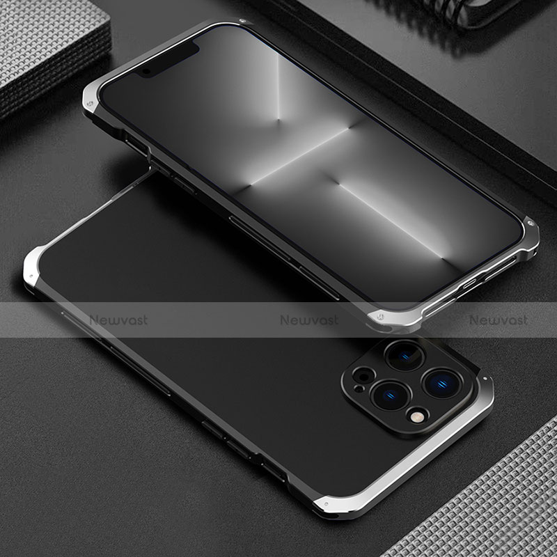 Luxury Aluminum Metal Cover Case 360 Degrees for Apple iPhone 13 Pro Max Silver and Black