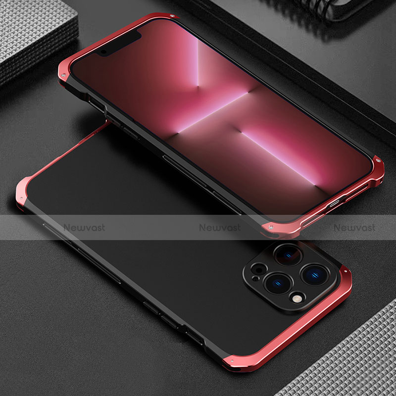 Luxury Aluminum Metal Cover Case 360 Degrees for Apple iPhone 13 Pro Red and Black