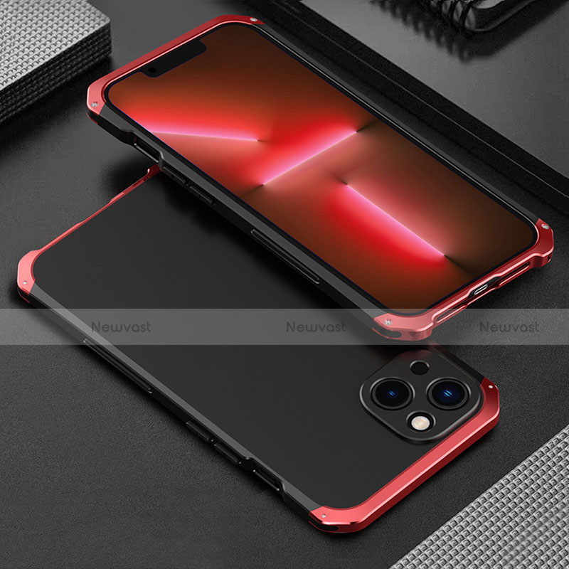 Luxury Aluminum Metal Cover Case 360 Degrees for Apple iPhone 13 Red and Black