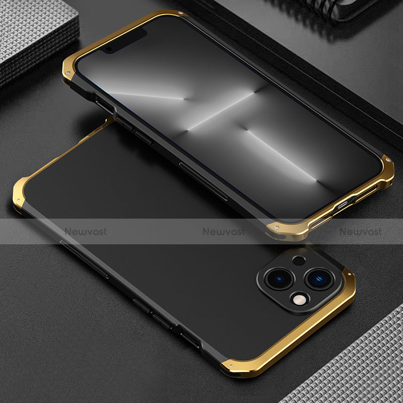 Luxury Aluminum Metal Cover Case 360 Degrees for Apple iPhone 14 Gold and Black