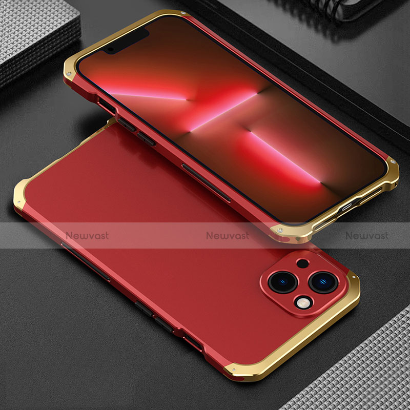 Luxury Aluminum Metal Cover Case 360 Degrees for Apple iPhone 14 Gold and Red