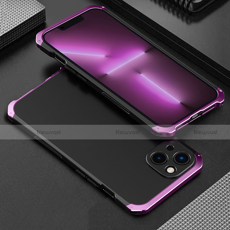 Luxury Aluminum Metal Cover Case 360 Degrees for Apple iPhone 14 Plus Purple
